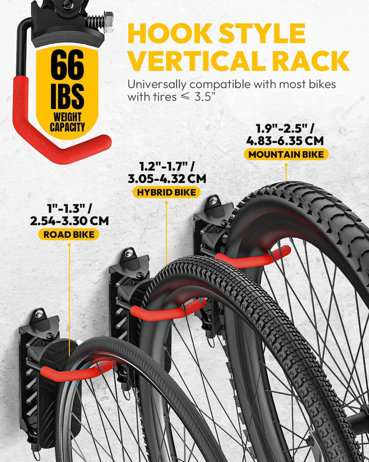 Swivel Bike Wall Mount for Indoor Bike Storage, Garage Bike Rack Wall Hanger Space Saving Vertical Bike Rack, Wall Mount Bike Hanger Holds up to 66Lbs