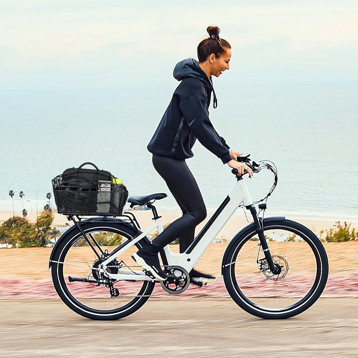 Rear Bike Basket - Large Bicycle Rear Basket with Cargo Net and Waterproof Cover, Wire Bike Baskets Rear Large Capacity (NO Bike Rack Include)